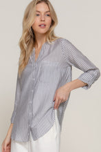 Load image into Gallery viewer, Long Slv Split Round Neck Stripe Woven Shirt
