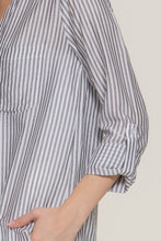 Load image into Gallery viewer, Long Slv Split Round Neck Stripe Woven Shirt
