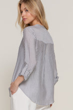 Load image into Gallery viewer, Long Slv Split Round Neck Stripe Woven Shirt
