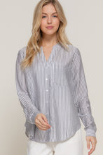 Load image into Gallery viewer, Long Slv Split Round Neck Stripe Woven Shirt
