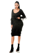 Load image into Gallery viewer, Knit Long Sleeve Fringe Dress

