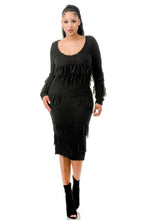 Load image into Gallery viewer, Knit Long Sleeve Fringe Dress
