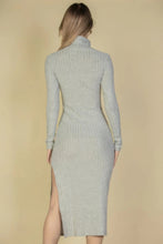 Load image into Gallery viewer, Sweater-knit Fuzzy Turtle Neck Split Thigh Dress
