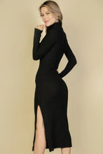 Load image into Gallery viewer, Sweater-knit Fuzzy Turtle Neck Split Thigh Dress
