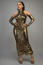 Load image into Gallery viewer, Metallic Ruched Dress With Sleeves
