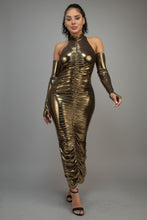 Load image into Gallery viewer, Metallic Ruched Dress With Sleeves
