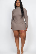 Load image into Gallery viewer, Plus Size Ribbed Long Sleeve Mock Neck Mini Bodycon Dress
