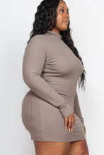 Load image into Gallery viewer, Plus Size Ribbed Long Sleeve Mock Neck Mini Bodycon Dress

