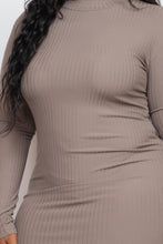 Load image into Gallery viewer, Plus Size Ribbed Long Sleeve Mock Neck Mini Bodycon Dress
