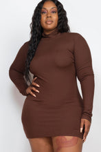 Load image into Gallery viewer, Plus Size Ribbed Long Sleeve Mock Neck Mini Bodycon Dress
