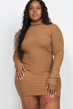 Load image into Gallery viewer, Plus Size Ribbed Long Sleeve Mock Neck Mini Bodycon Dress
