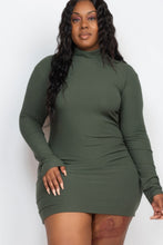 Load image into Gallery viewer, Plus Size Ribbed Long Sleeve Mock Neck Mini Bodycon Dress
