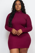 Load image into Gallery viewer, Plus Size Ribbed Long Sleeve Mock Neck Mini Bodycon Dress
