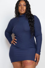 Load image into Gallery viewer, Plus Size Ribbed Long Sleeve Mock Neck Mini Bodycon Dress
