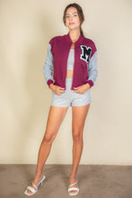 Load image into Gallery viewer, Letter Patched Striped Trim Varsity Jacket
