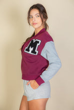 Load image into Gallery viewer, Letter Patched Striped Trim Varsity Jacket
