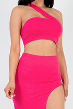 Load image into Gallery viewer, Sexy Solid One Shoulder Crop Top &amp; Split Thigh Midi Skirt Set

