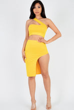 Load image into Gallery viewer, Sexy Solid One Shoulder Crop Top &amp; Split Thigh Midi Skirt Set
