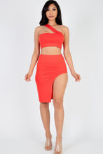 Load image into Gallery viewer, Sexy Solid One Shoulder Crop Top &amp; Split Thigh Midi Skirt Set
