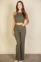 Load image into Gallery viewer, Ribbed Cropped Top And Bootcut Pants Sets
