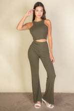 Load image into Gallery viewer, Ribbed Cropped Top And Bootcut Pants Sets
