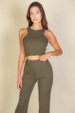 Load image into Gallery viewer, Ribbed Cropped Top And Bootcut Pants Sets
