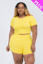 Load image into Gallery viewer, Plus Size Short Sleeve Crop Top &amp; Shorts Set
