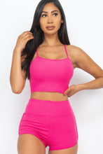 Load image into Gallery viewer, Ribbed Cami Crop Top &amp; Ruched Shorts Set
