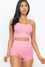 Load image into Gallery viewer, Ribbed Cami Crop Top &amp; Ruched Shorts Set
