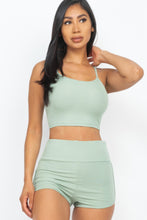 Load image into Gallery viewer, Ribbed Cami Crop Top &amp; Ruched Shorts Set
