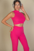 Load image into Gallery viewer, Ribbed Mock Neck Crop Tank Top &amp; Bootcut Pants Set
