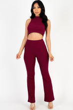Load image into Gallery viewer, Ribbed Mock Neck Crop Tank Top &amp; Bootcut Pants Set
