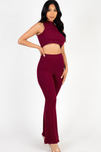 Load image into Gallery viewer, Ribbed Mock Neck Crop Tank Top &amp; Bootcut Pants Set
