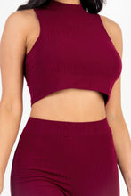 Load image into Gallery viewer, Ribbed Mock Neck Crop Tank Top &amp; Bootcut Pants Set
