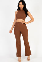 Load image into Gallery viewer, Ribbed Mock Neck Crop Tank Top &amp; Bootcut Pants Set
