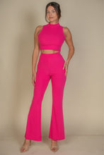 Load image into Gallery viewer, Ribbed Mock Neck Crop Tank Top &amp; Bootcut Pants Set
