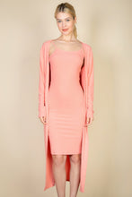 Load image into Gallery viewer, Ribbed Cardigan &amp; Cami Midi Bodycon Dress
