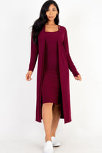 Load image into Gallery viewer, Ribbed Cardigan &amp; Cami Midi Bodycon Dress
