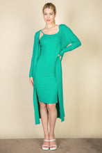 Load image into Gallery viewer, Ribbed Cardigan &amp; Cami Midi Bodycon Dress
