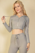 Load image into Gallery viewer, Ribbed Crop Zip Hoodie
