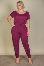 Load image into Gallery viewer, Plus Size Solid Drawstring Short Sleeve Jumpsuit

