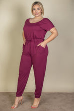 Load image into Gallery viewer, Plus Size Solid Drawstring Short Sleeve Jumpsuit
