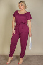 Load image into Gallery viewer, Plus Size Solid Drawstring Short Sleeve Jumpsuit

