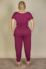 Load image into Gallery viewer, Plus Size Solid Drawstring Short Sleeve Jumpsuit
