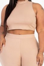Load image into Gallery viewer, Plus Size Ribbed Mock Neck Crop Tank Top&amp; Bootcut Pants Set
