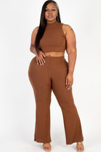 Load image into Gallery viewer, Plus Size Ribbed Mock Neck Crop Tank Top&amp; Bootcut Pants Set
