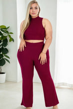 Load image into Gallery viewer, Plus Size Ribbed Mock Neck Crop Tank Top&amp; Bootcut Pants Set
