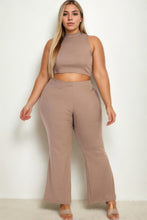 Load image into Gallery viewer, Plus Size Ribbed Mock Neck Crop Tank Top&amp; Bootcut Pants Set
