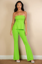 Load image into Gallery viewer, Ribbed Side Slit Bandeau Top &amp; Flare Pants Set
