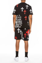 Load image into Gallery viewer, Cotton Print Chome Cross Thirt Short Set
